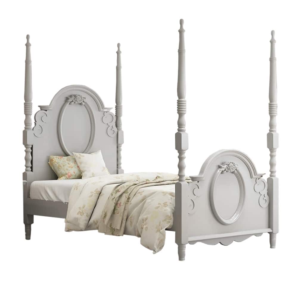 Wooden Bed with 4 Poster in Gray