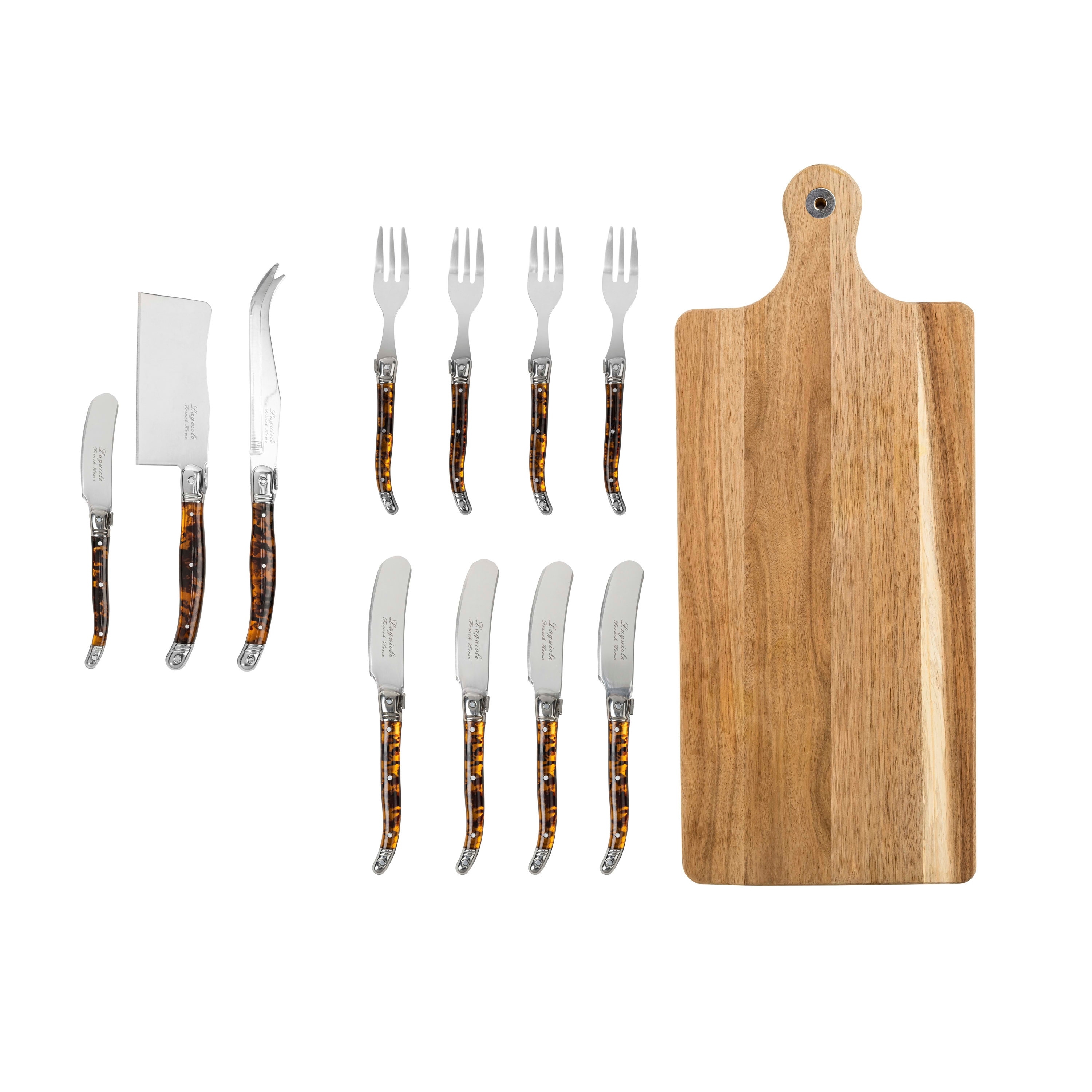 French Home Laguiole Tortoise Shell Charcuterie Utensils and Board Set