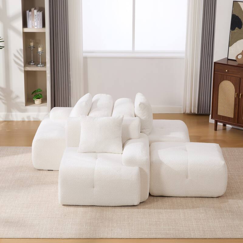 104"W Modern Upholstered Sectional Sofa with 3 Pillows and Ottoman
