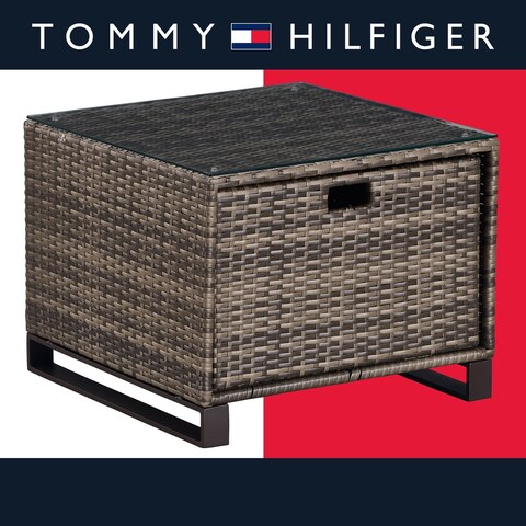 Tommy Hilfiger Oceanside Outdoor Side Table with Storage, Gray Wicker