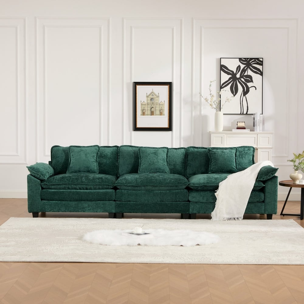 Modular Deep Seat Sectional Sofa 3 Seater Chenille Upholstered Couch