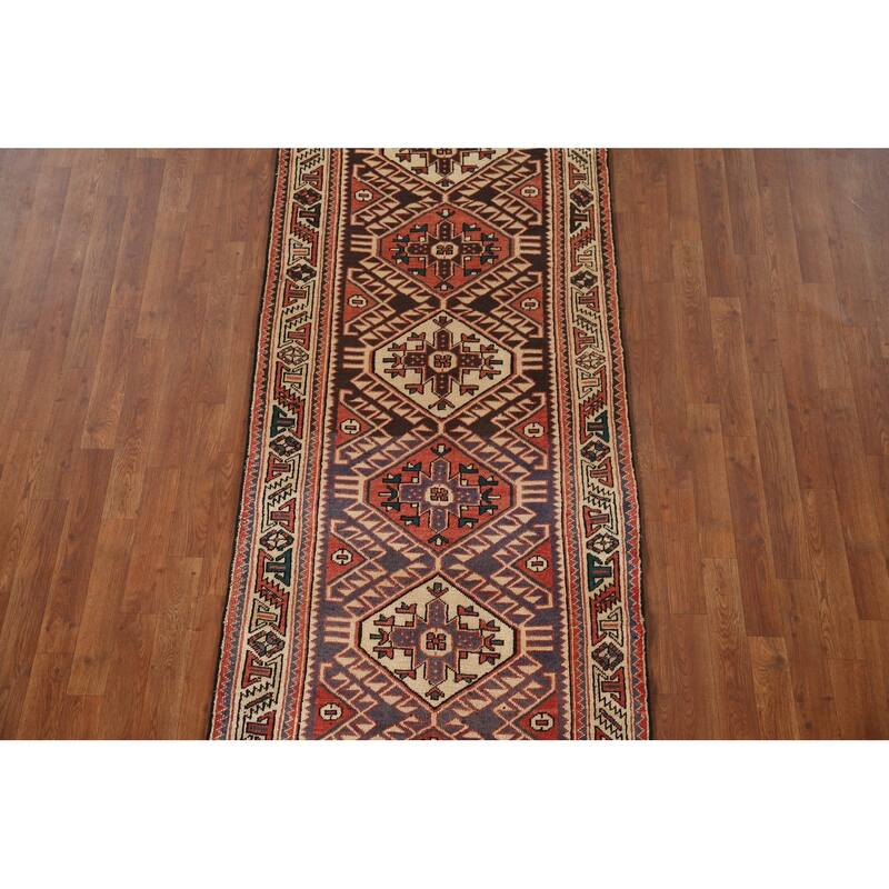 Bakhtiari Persian Vintage Runner Rug Hand-knotted Wool Carpet - 3'2"x 10'0"