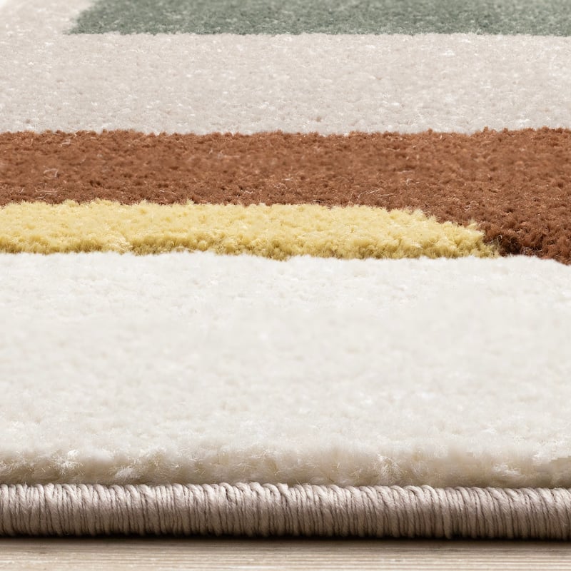 Green Yellow Brown White Blue Geometric High-Traffic Area Rug