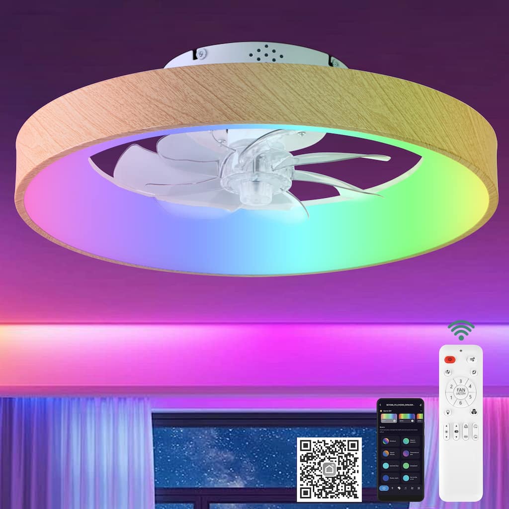 Cusp Barn 20" Modern RGB Ceiling Fans with Light, Low Profile Flush Mount Smart Ceiling Fan with Alexa/Tuya APP/Voice Control