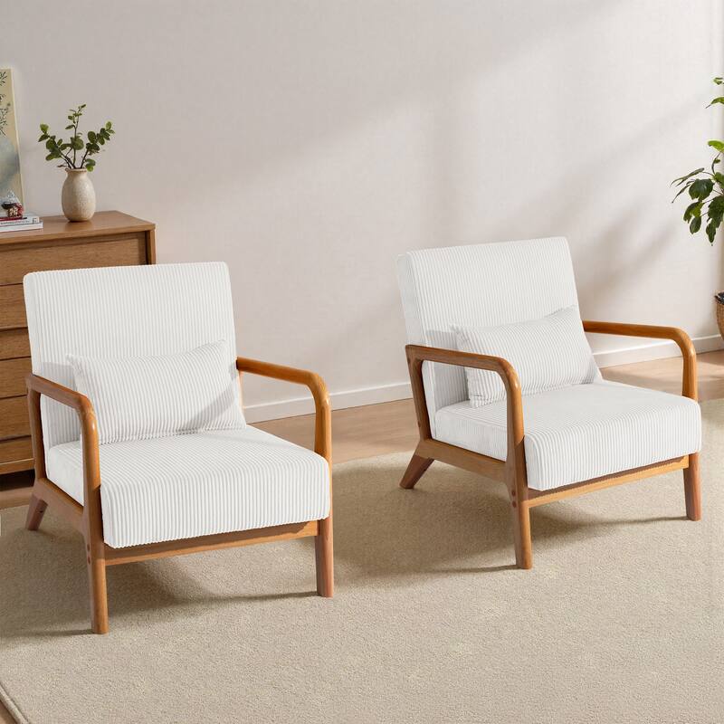 25" W Mid Century Upholstered Wood Accent Chair with Pillow set of 2