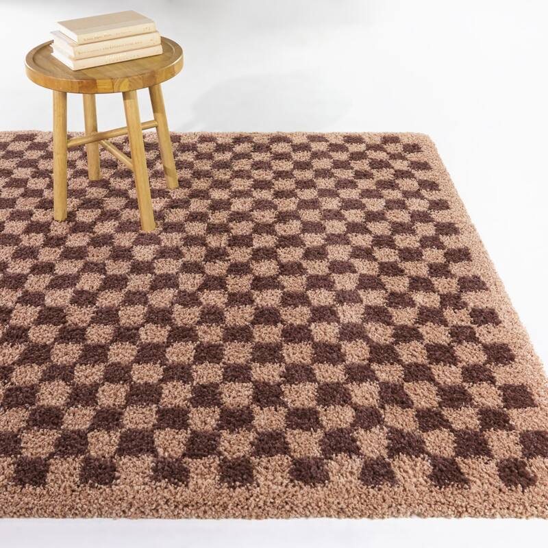 Covey Plush Checkered Thick Shag Area Rug