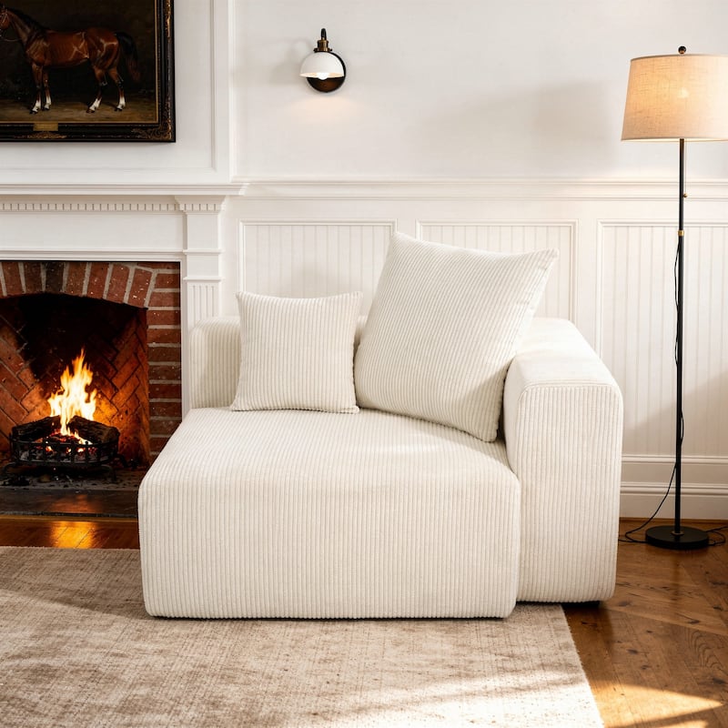 Corduroy Upholstered Modular Sectional Sofa with Ottoman - Beige-armchair right - Right Facing