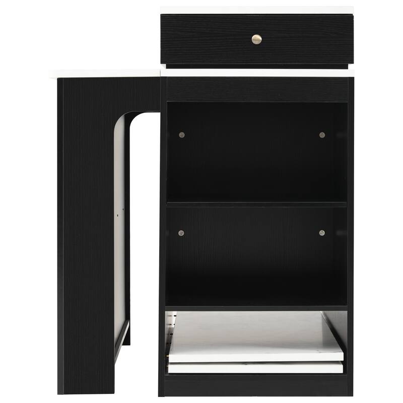 Kitchen Island with Extendable Dining Table, Kitchen Storage Table with 2 Drawers, Power Outlet, Open Shelves, for Diningroom