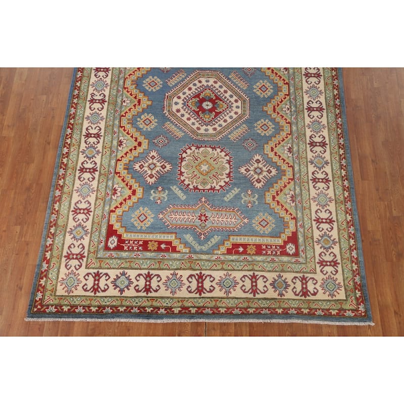 Light Blue Kazak Area Rug Hand-Knotted Wool Carpet - 6'6" x 9'10"