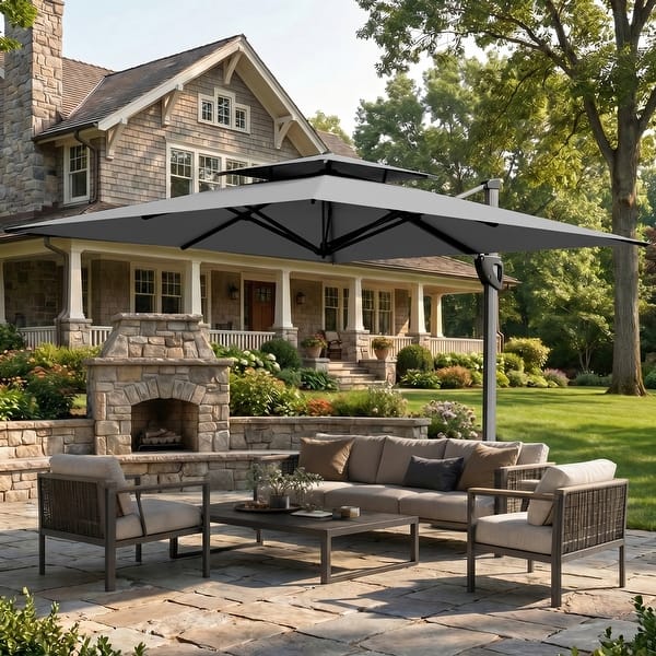large cantilever patio umbrellas uk 3m Square Parasol Grey | Polhill Garden Centre Camera Backpack Market Umbrellas Bases – Size:SMALL (55cm)