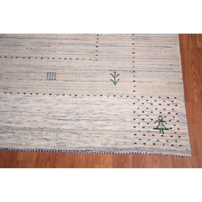 Striped Tribal Gabbeh Indian Area Rug Hand-Knotted Wool Carpet - 8'4"x 9'10"