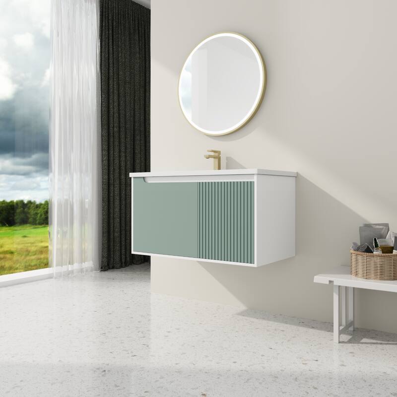 35.6-Inch Modern Floating Vanity with Eco-Friendly Plywood Base and Durable Ceramic Basin - 35.6in L