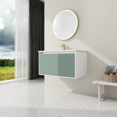Single Sink Wall-Mounted Bathroom Cabinet Freestanding Bathroom Vanity Skin Care Cabinet with Ceramic Sink Soft Close Door
