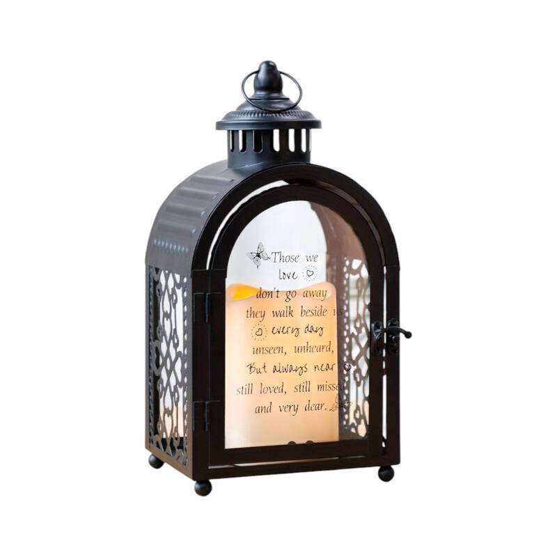 11" Clear And Black Glass And Metal Memorial Remembrance Lantern Candle Holder