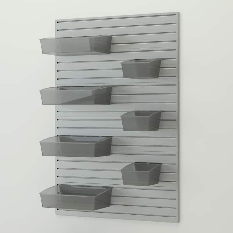 8 Piece Slatwall Panel & Hard Bin Storage Set - Silver Slat Wall