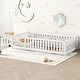 preview thumbnail 1 of 12, White Twin Size Pine Wood Floor Bed with Safety Guardrails and Door for Kids, Boys, Girls, Bedroom Twin - White