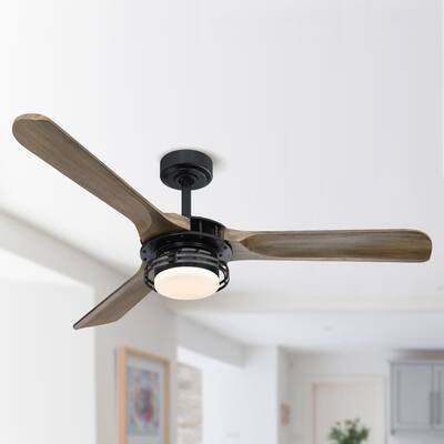52-inch Solid Wood 3-Blade Diammable LED Ceiling Fan with Remote