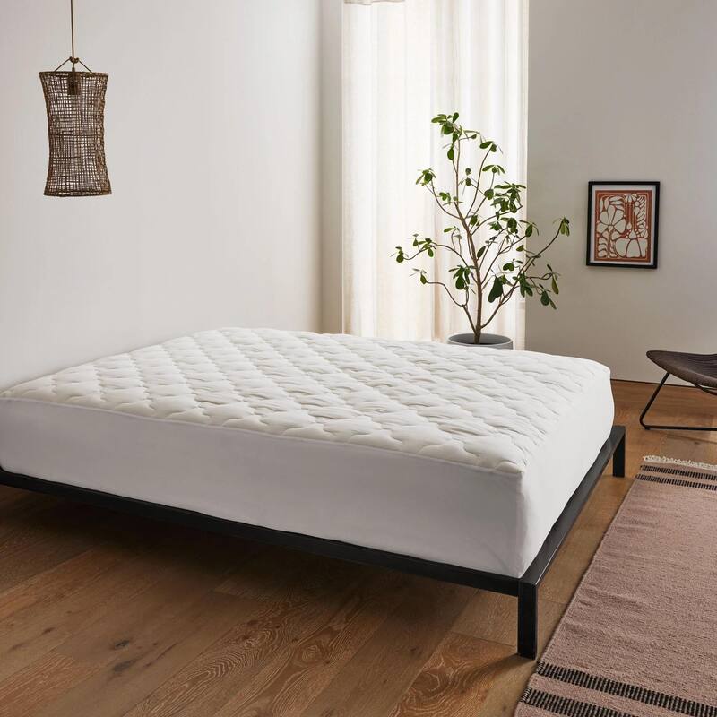 Organic Cotton Waterproof Quilted Mattress Pad, Fitted Stretchy Side Skirt Fits up to 18"
