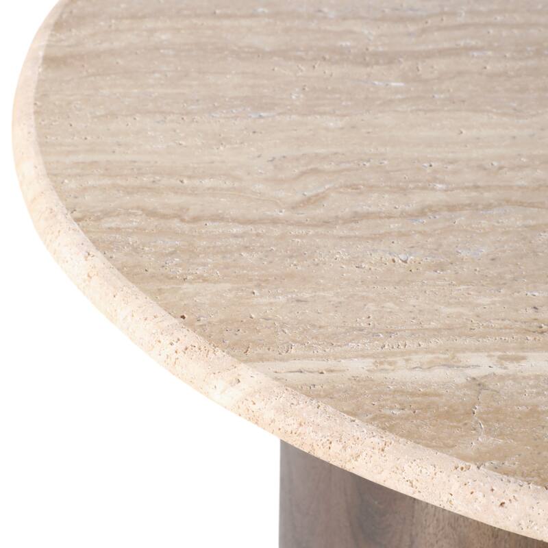 Mango Wood Travertine Curvy Top Coffee Table - Brown, 16" - 48.0"