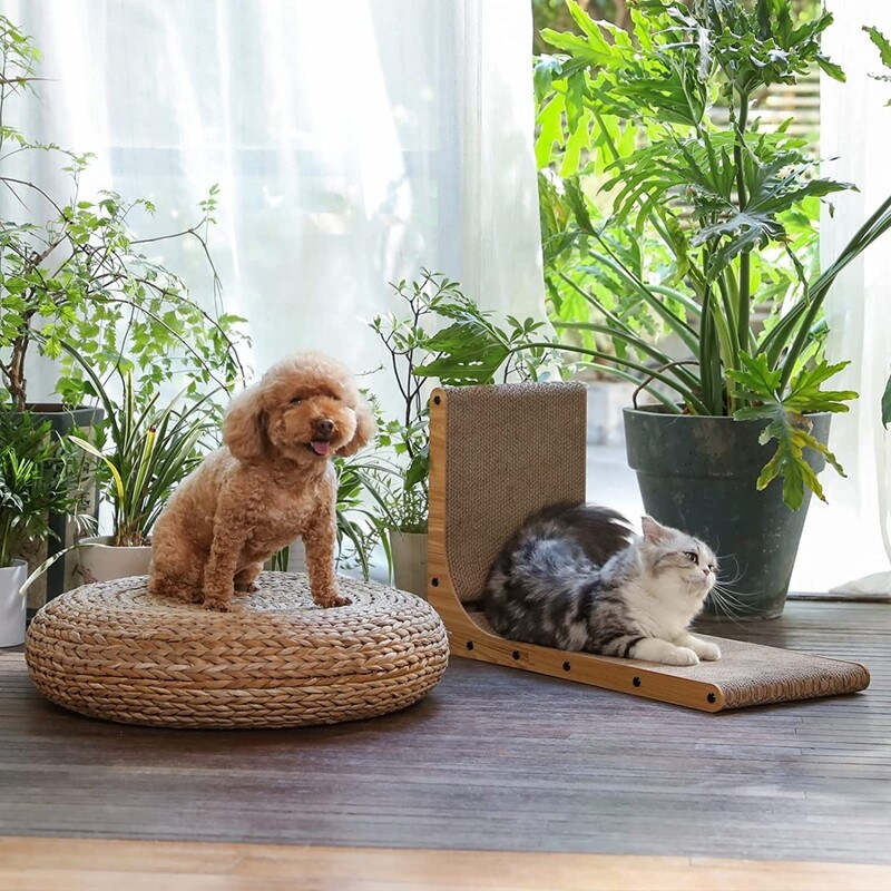 FUKUMARU Cat Scratcher 26.8 Inch L Shape Cat Scratch Pad Wall Mounted Cat Scratching Cardboard With Ball Toy For Indoor Cats Large Size