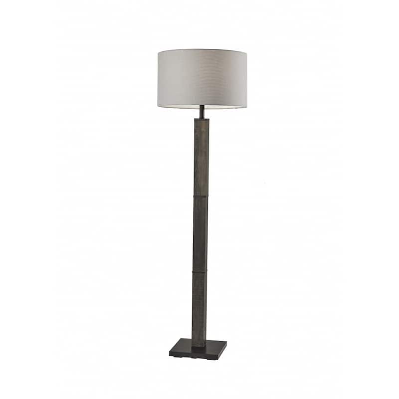 62 Inch Black Wood And Metal Floor Lamp With Light Grey Drum Shade - 18" x 18" x 61.50" - Black