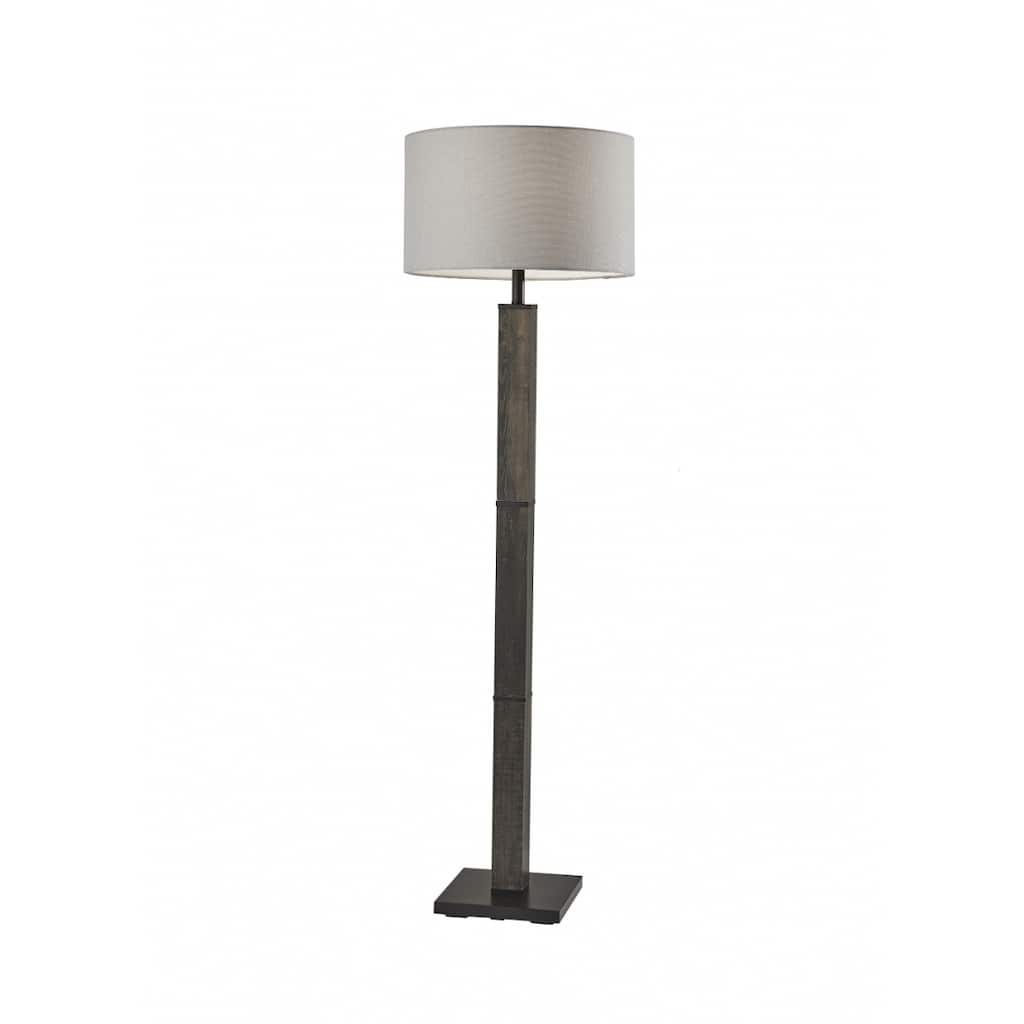 62 Inch Black Wood And Metal Floor Lamp With Light Grey Drum Shade - 18" x 18" x 61.50"