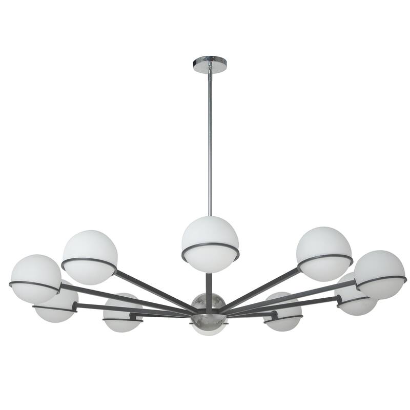 10 Light Chandelier - Modern Halogen Ceiling Light - Matte Black Chrome Finish - 50