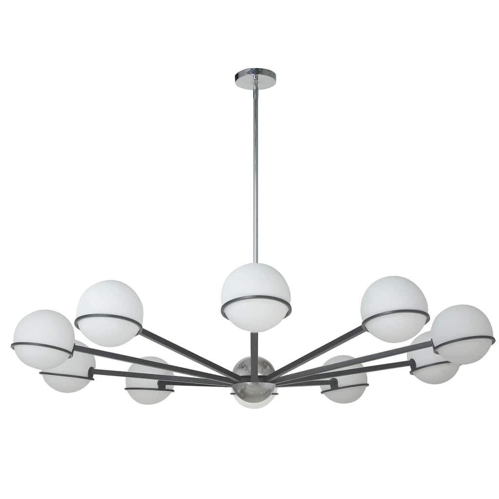 10 Light Chandelier - Modern Halogen Ceiling Light - Matte Black Chrome Finish - 50