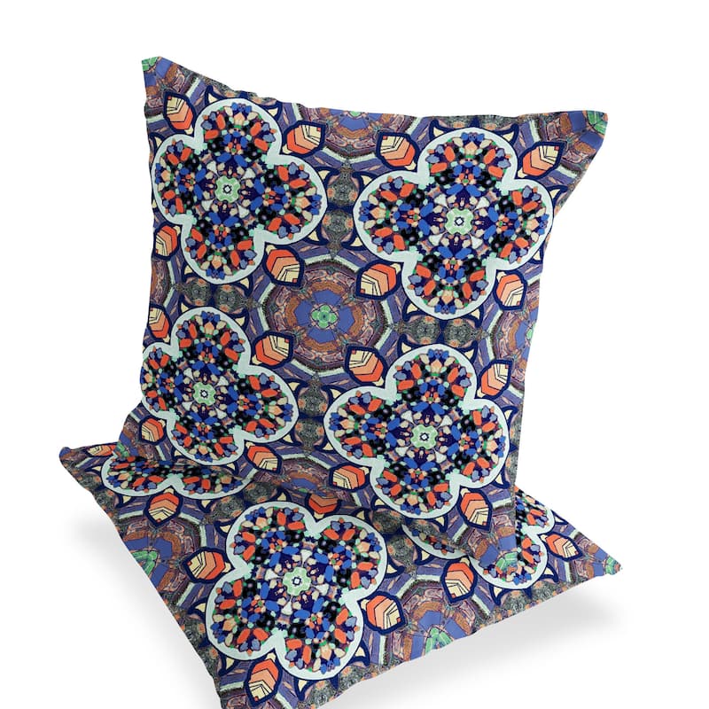 HomeRoots Set of Two 16" X 16" Gray and Orange Blown Seam Floral Indoor Outdoor Throw Pillow - 16.00' X '16.00' X '5.00