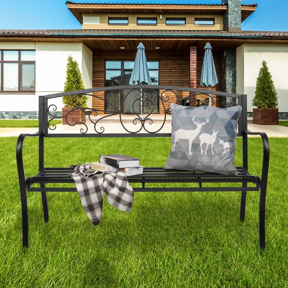 51" Patio Park Garden Outdoor Bench Patio Porch Chair Deck Iron Frame