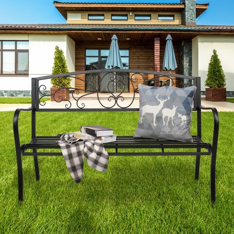 51" Patio Park Garden Outdoor Bench Patio Porch Chair Deck Iron Frame
