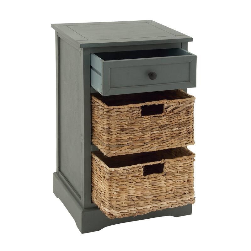 Cream, Teal, White or Brown Wood 2 Baskets and 1 Drawer Storage Unit - 16 x 13 x 28