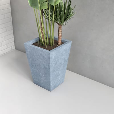 Serene Modern Square Tapered Fiberstone MGO Planter with Drainage Holes, Cover & Weather-Resistant Indoor Outdoor Plant Pot