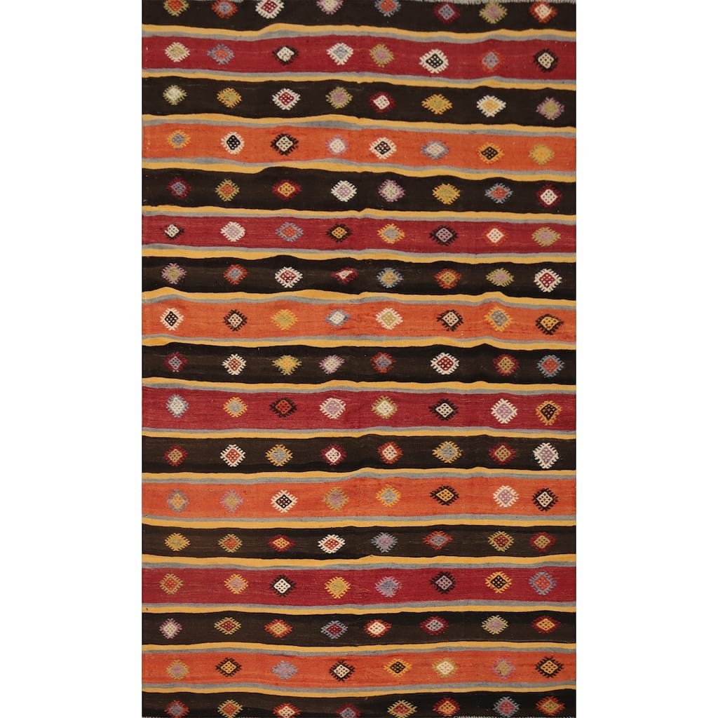 Hand Woven Oriental 100% Wool Carpet Southwestern Tribal Multi-Colored Kilim Area Rug - 9' 4'' X 5' 6''
