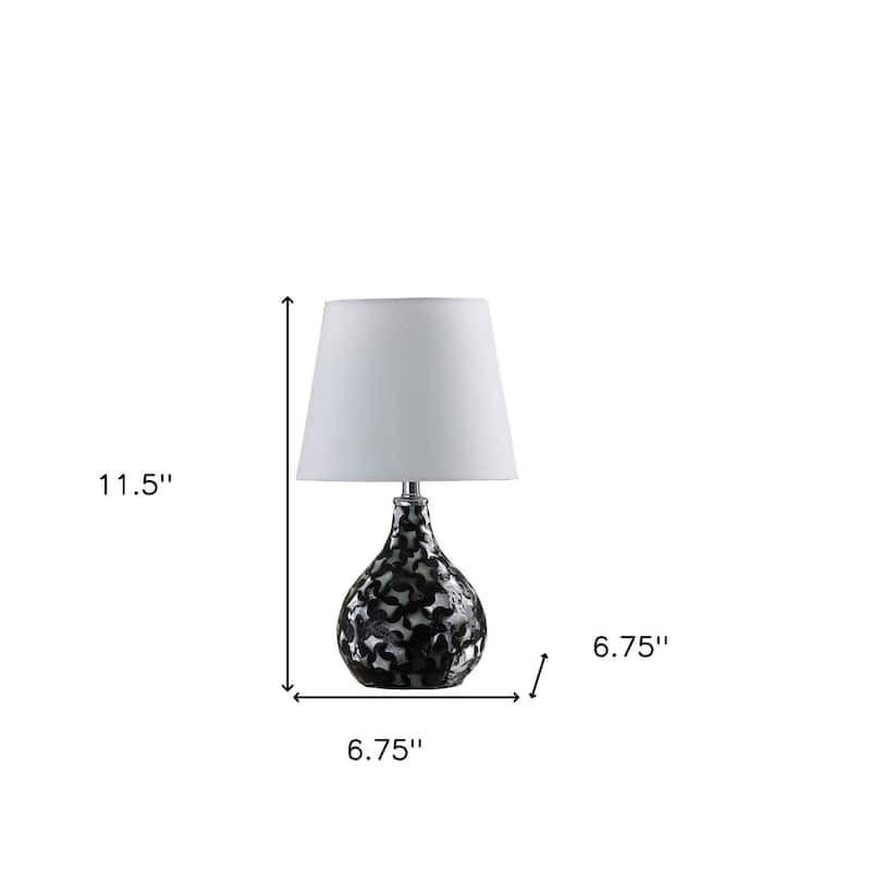 Black Resin Geometric Table Lamp with White Linen Globe Shade - 6.75” x 6.75” x 11.5” (D x W x H)