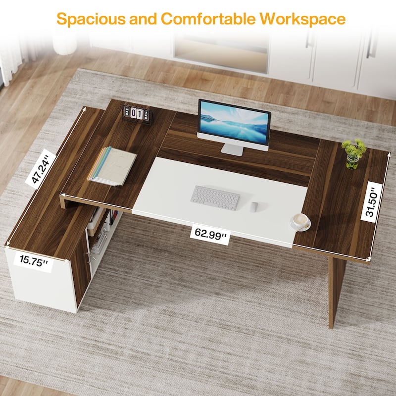 70.5'' Large Executive Desk with File Cabinet, Modern L -Shaped Desk