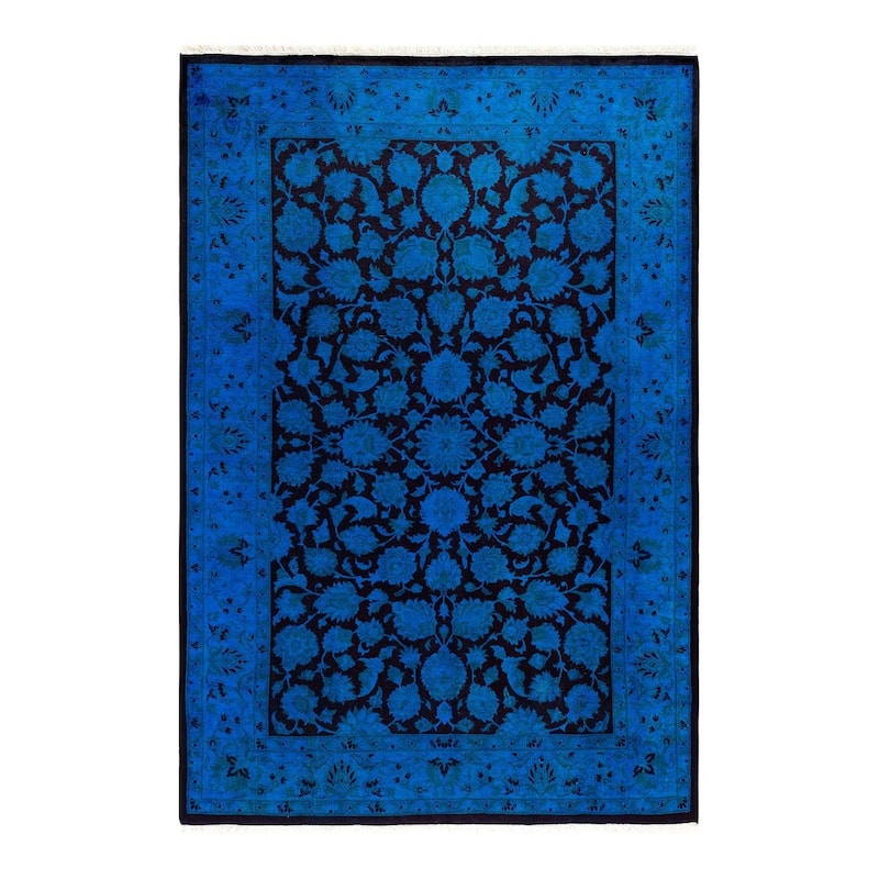 Overton Hand Knotted Wool Vintage Inspired Modern Contemporary Overdyed Blue Area Rug - 4' 3" x 6' 3"
