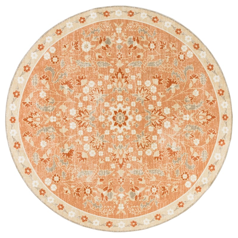 Martha Stewart Emica Machine Washable & Slip Resistant Rug - 6' Round - Rust/Beige