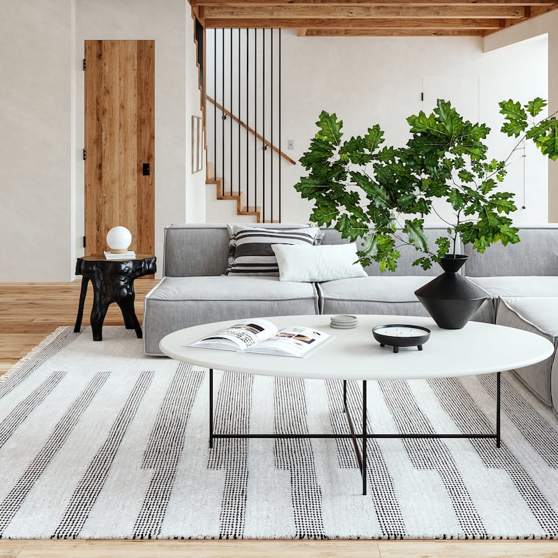 Hyperion Tasseled Cotton and Wool Area Rug - 4' x 6' - Ivory