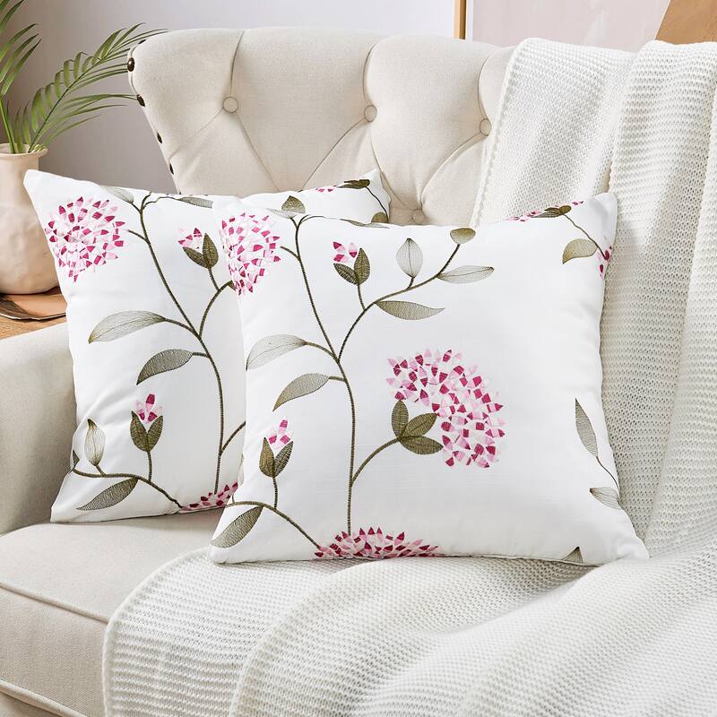 Canvas Pillow Shells with Sunflower Adornments (Set of 2), NO INSERT - 26" x 26" - Burgundy Sun Flower