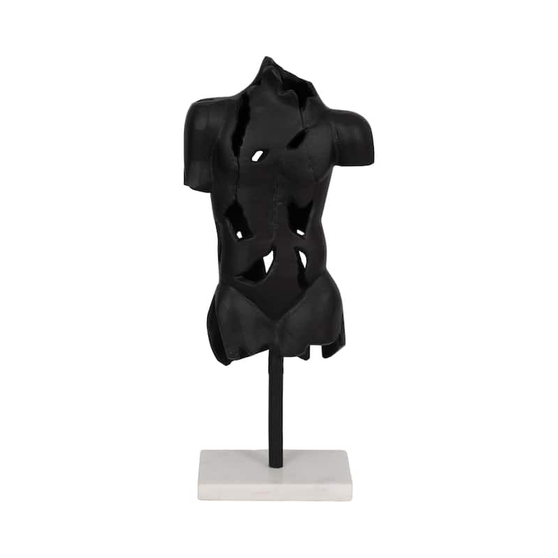 Black Abstract Torso Sculpture on Marble Base - Decorative Objects for Home Decor