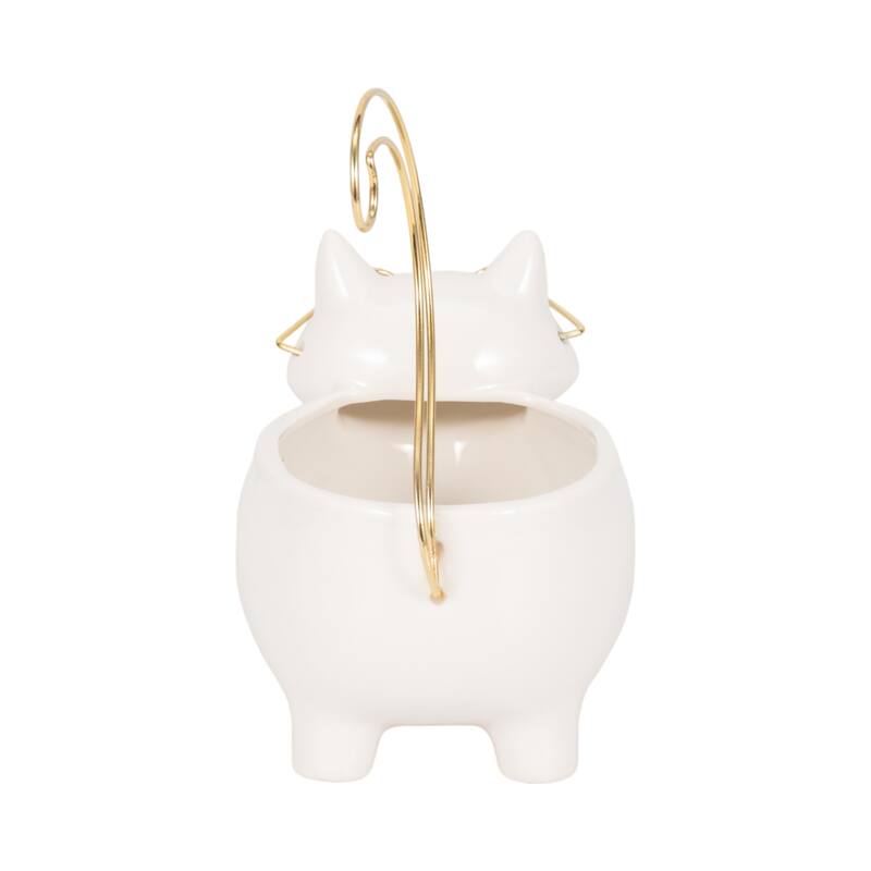 Sagebrook House Kitty Trinket Tray, White and Gold Ceramic Jewelry Holder/Organizer for Bathroom, Nightstand, Decor