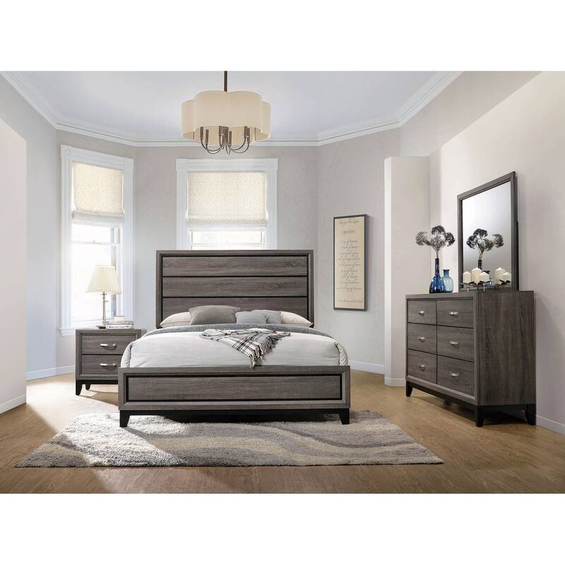 Watson Transitional Panel Grey Oak Bedroom Set - California King - 4 Piece