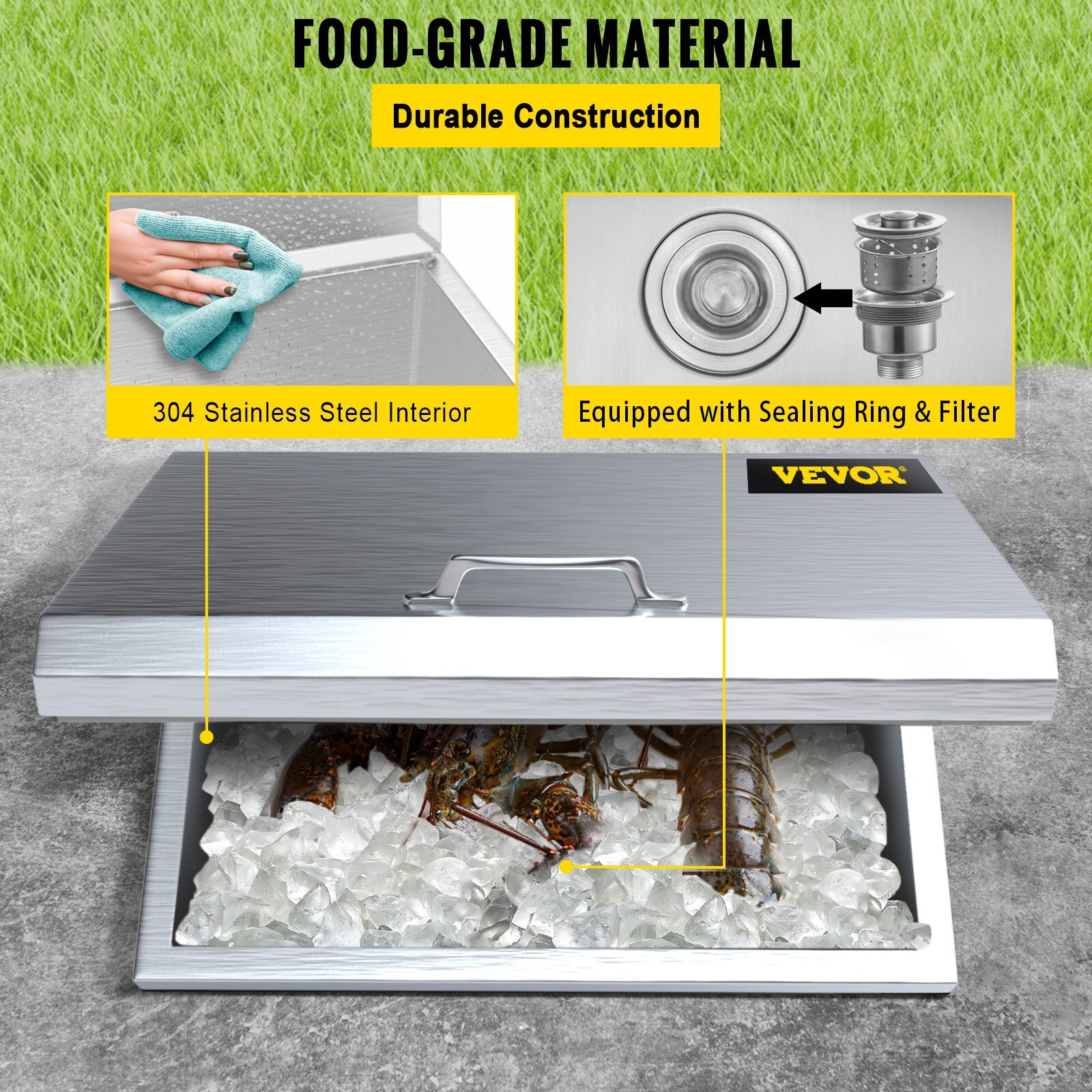VEVOR Ice Chest Drop in Cooler Stainless Steel with Hinged Cover