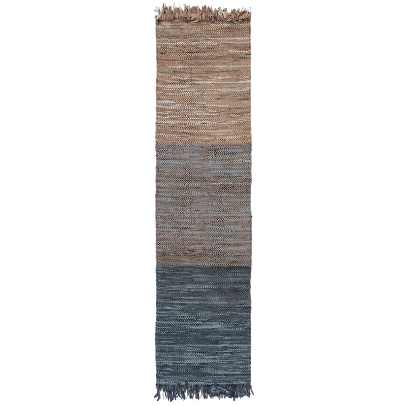 SAFAVIEH Handmade Vintage Leather Joell Modern & Contemporary Leather - 2' 3" x 9' - Blue/Grey - Runner