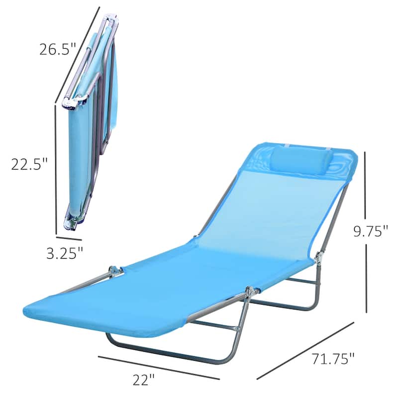 Outsunny Portable Sun Lounger, Folding Chaise Lounge Chair w/ Adjustable Backrest & Pillow for Beach, Poolside and Patio, Blue