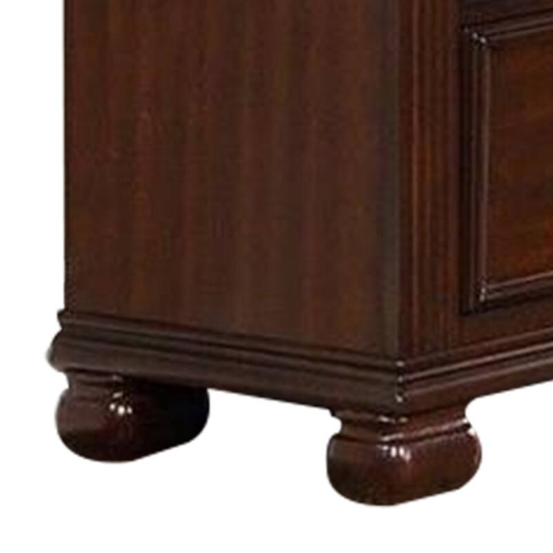 Miri 59 Inch 8 Drawer Dresser, Brass Carved Trim Accents, Cherry Oak Brown
