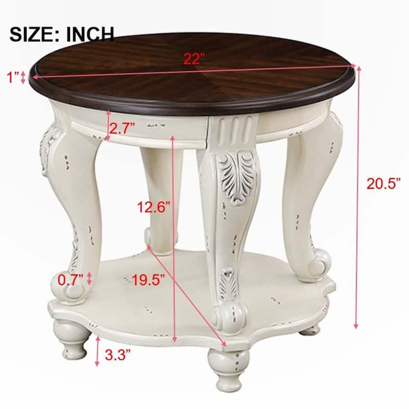 22'' Two Tone Solid Wood Round End Table