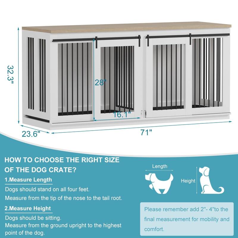 71" Large Dog Crate Furniture, with Divider & 2 Trays