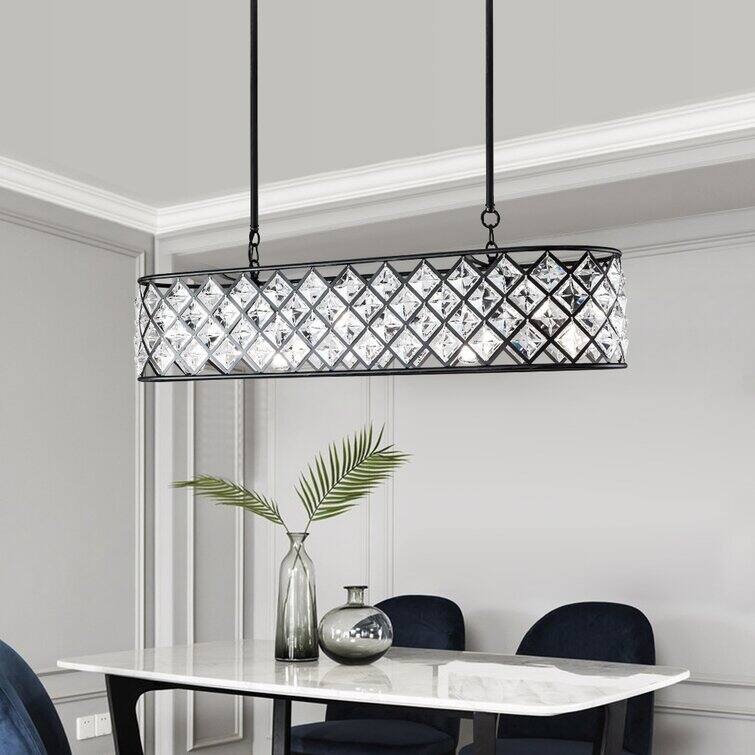 Maxax 5 - Light Crystal Shade Black Metal Charming Kitchen island Chandelier